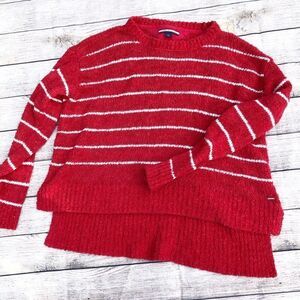 Tommy Hilfiger Red Fuzzy Sweater w/ White Stripes‎